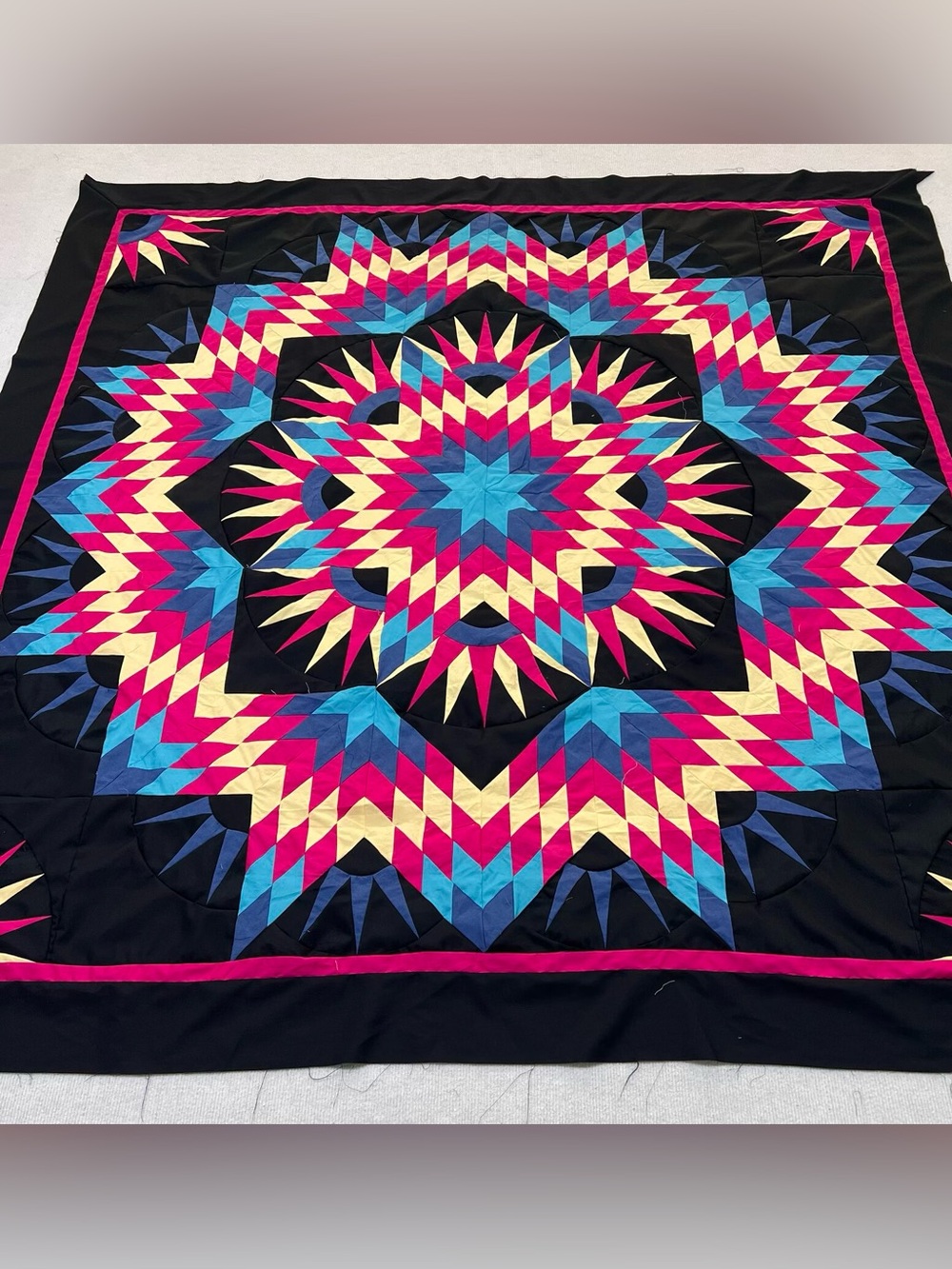 Handmade Spiral Texas Lone Star Patchwork Cotton Queen size Quilt Top/Topper